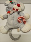 Vintage Puffalump Christmas Mouse Nylon Plush Gray Candy Cane Fisher Price 1987