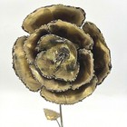 Vtg Brutalist Brass Flower Sculpture Torch Cut Metal Agate Stone Base 10  T  Mcm