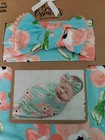 New Baby Swaddle Wrap Cocoon Blanket With Headband Floral Newborn Gift Set  Turq