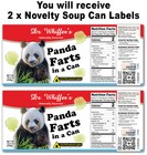2x Funny Panda Farts Soup Can Labels - Joke Gag Bear Kitchen Decor Birthday Gift