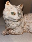 Vintage Hubley Style Cast Iron White Persian Cat Door Stop Statue W  Green Eyes