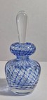 Pre-owned Vintage Art Glass Perfume Bottle   Stopper Blue Cross Hatch 5 25  Tall
