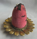 Vintage Pin Cushion Pink Velvet Lady Face Goldtone Flower