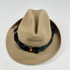 Vintage Knox Jaguar Fedora Hat  7-1 8 Beige Feather Wrap Detail Classic