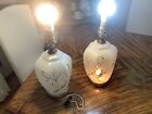Vintage White  Glass Applied Flowers  Mid Century Modern  Table Lamp  Set Of 2