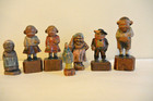7 Vintage Black Forest Germany Hand Carved Wood Figures Whimsical People Kids