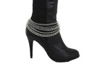 Women Boot Bracelet Silver Metal Chain Shoe Charm Multi Strands Adjustable Size