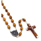 Rosary Olive Wood Beads St  Michael Medal Brown Wood Cross