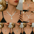 Teardrop Crystal Necklace Earrings Set Bridal Wedding Prom Party Jewelry Gift