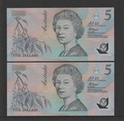 Australia 1992  R 214 Fraser cole Consecutive Twin Pair  5 Polymer Notes  Unc 