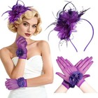 Fascinators Hats For Women And Tea Party Gloves Set  Headband One Size Purple