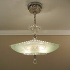 Vintage Green Glass Shade Chandelier 1940s Starburst Ceiling Light Fixture