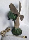 Antique Deco Style Cast Iron Green Paint Desk Fan