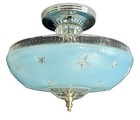 Antique 1920s-1930s Art Deco Nouveau Federal Stars Blue Ceiling Light Fixture