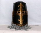 Great Helmet Chain Mail Medieval Templar Knight Top Cross Battle Brass 18ga