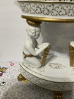Porcelain Reticulated Oval Basket On Pedestal Cherubs Ivory   Gold Centerpiece