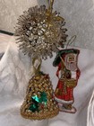 Embroidered Santa Claus Vintage Gold Bell Ball Sequin Pearl Beaded Push Pin Lot
