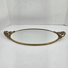 Vtg Ormolu Matson Vanity Dresser Tray Mirrored Oval Brass Ornate Gilded 18x8 