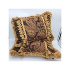 Set  2  Borgata Rectangular Brown   Gold Tapestry  Fringe   Stripe Pillows 20x14