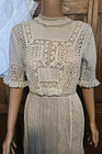 Antique Edwardian Wonderful Tea Garden Ivory Dress Embroidery   Cotton Xs