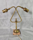 Vintage Brass Double Two Arm 2 Light Table Lamp Working Marble Base 