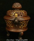 9 2  Old Chinese Marked Purple Bronze Gilt Dragon Pattern 2 Ear Incense Burner