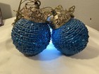 Vintage Hollywood Regency Double Swag Hanging Diamond Globe Vanity Fixture Blue