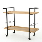 Gerard Modern Industrial Two Shelf Wood Finished Bar Cart With Rolling Casters