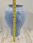 Anchor Hocking Vase 16  Periwinkle Blue Cascade Glass   Baked Enamel Vintage 