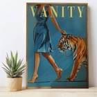 Vintage Woman Walking A Tiger Poster  Women Fashion Magazine Poster No Framed
