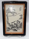 Antique Chinese Porcelain Wall Art Tile Woman Riding Oxen Book Of Han Framed