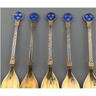 Vintage Swedish 800 Silver Guilloche Enamel Demitasse Spoon Set Blue Gold Wash