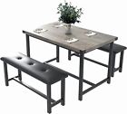 Dining Set Table And 2 Upholstered Bench Wood Top Breakfast Dinette For Kitchen