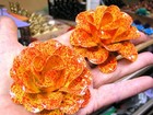 Two Large Metal Roses Flowers For Crafts  Embellishments  Accents  Yellow  Red