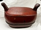 Antique Chinese Red Lacquer Oval Storage Box Horn Handles Early 20th C