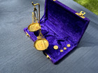 Small Set Brass Scales In Blue Velvet Box With 20 Gram Weight Antique Style