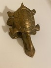 Vintage Brass Turtle Spring Clip Wall Mounted Holds Papers Receipts Picture Vtg