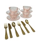 Vtg Mosser Jennifer Pink Glass Doll Tea Set 32pc Miniature Toy Play Candlestick