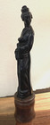 Antq  Hand Carved Wood Chinese Quan Yin asian Lady W flower Figurine 8 5    Read 
