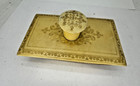 Ink Blotter Vintage Leather Desk Cream  Embossed Gold Monogram Sfb Office 7  X4 