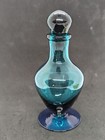 Vtg Two Tone Decorative Glass Perfume Bottle W stopper Footed Base Blue   Green 