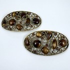 Vintage Musi Signed Rhinestone   Faux Tigers Eye Glass Cabochon Shoe Clips