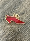 Gold Tone Red Enamel High Heel Shoe Bow Brooch Pin  Clear Crystal Accents