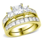 Couples Rings Set Womens 14k Gold Plated 3 Stone Type Ring Mens Gold Flat Band