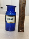 19th C Whitall Tatum Co Cobalt Apothecary Bottle Iodum Poison  Label Under Glass