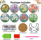 8 Pcs Flowers Diamond Art Coasters Diamond Painting Coasters Kits With Holder Fl