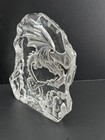 Crystal Art Glass Reverse Etched Dragon Statue Bookend Paperweight Fantasy