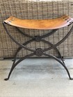 Antique Morgan Cole Style Wrought-iron And Leather Folding Curule Stool