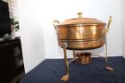 Vintage Hammered Copper Chafing Dish Food Warmer  Tinned Interior Brass Handles
