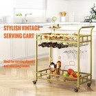 Uimoso 2-tier Gold Metal Bar Cart With Wine Rack   Glass Holder 120 Lbs Capacity